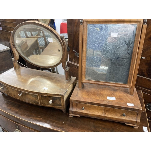 71 - 19th cent. Walnut toilet mirror glass plate set within a cross grained moulded frame on square suppo... 