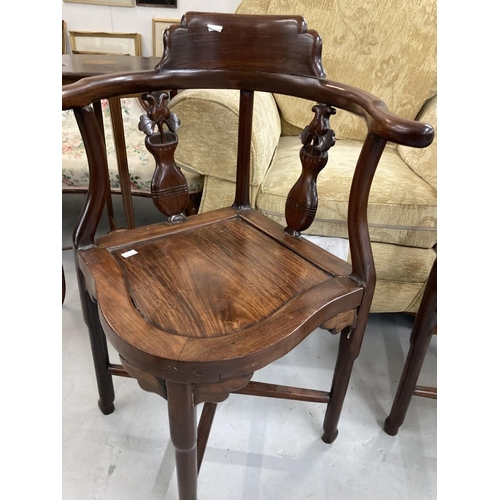 79 - 19th cent. Qing Dynasty pair of Chinese hardwood corner chairs the curved backs with two carved vase... 