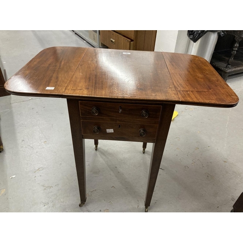 88 - 19th cent. Mahogany small Pembroke table, the top with boxwood string two flaps supported on shaped ... 