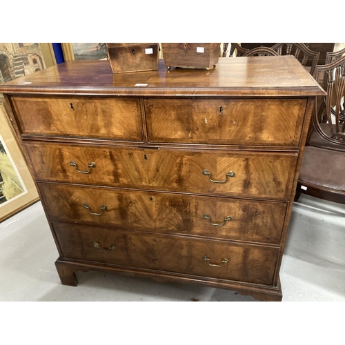 92 - 19th cent. Mahogany chest of two short and three long drawers with quarter veneered top and herringb... 