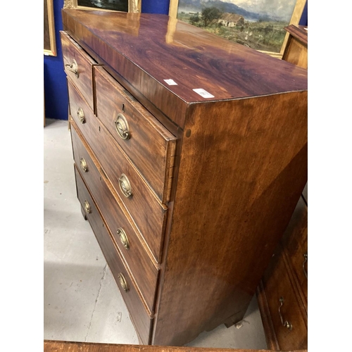 94 - 19th cent. Mahogany chest of two short and three long drawers of modest proportions on swept bracket... 