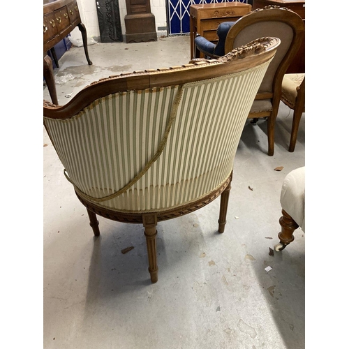 99 - Late 19th cent. French walnut salon chair on reeded legs and striped upholstery. Width 25¾ins. Depth... 