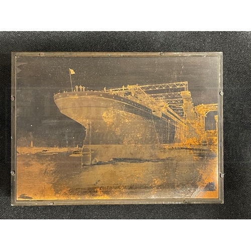 115 - R.M.S. OLYMPIC: Extremely rare copper printing block for Olympic's launch. 5ins. x 3½ins.