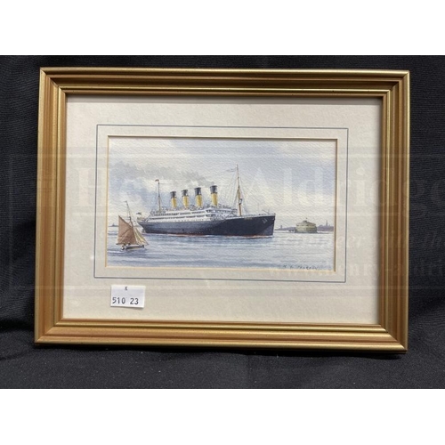 1B - MARITIME ART: 20th Century English School Mervyn Pearson watercolour on paper 'S.S. Titanic  The Dep... 