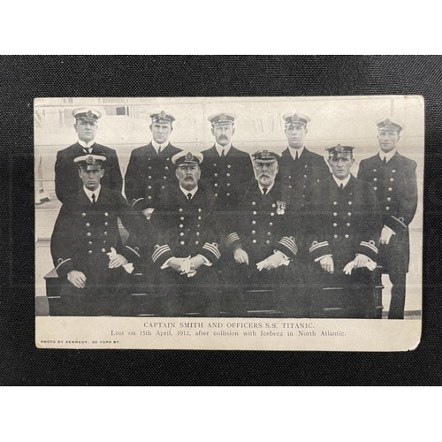 230 - R.M.S. TITANIC: Real photo postcard of 'Captain Smith and Officers of SS Titanic.' Notation on rever... 