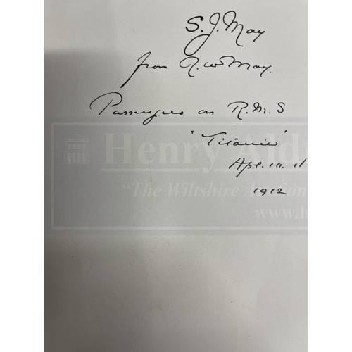 239 - R.M.S. TITANIC: Collection of Titanic passengers Richard and Stanley May. Stanley's personal copy of... 