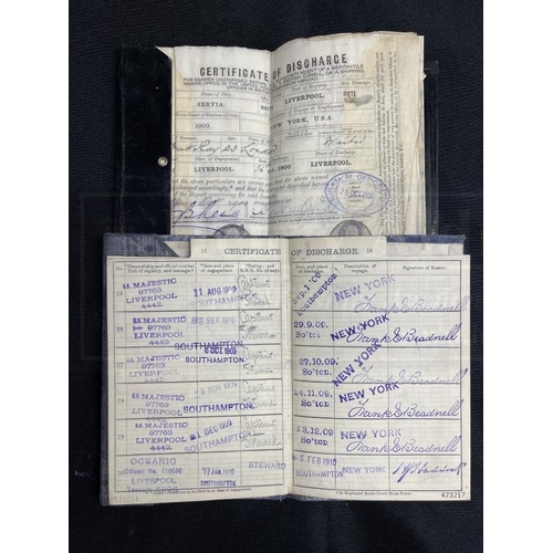 251 - R.M.S. TITANIC: Frederick Dent Ray's Continuous Certificates of Discharge Books from 1898-1900, then... 