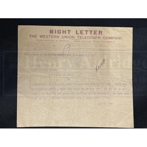 255 - R.M.S. TITANIC: Roberta Maioni Archive. A pair of Western Union telegrams dated April 16th and 19th ... 