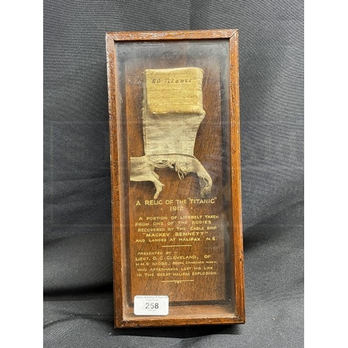 258 - R.M.S. TITANIC: Extremely rare life jacket cork section with handwritten notation reads in part, 'A ... 