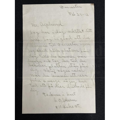 260 - R.M.S. TITANIC - LILLIAN ASPLUND COLLECTION: A letter written in Swedish, Worcester 28th February 19... 