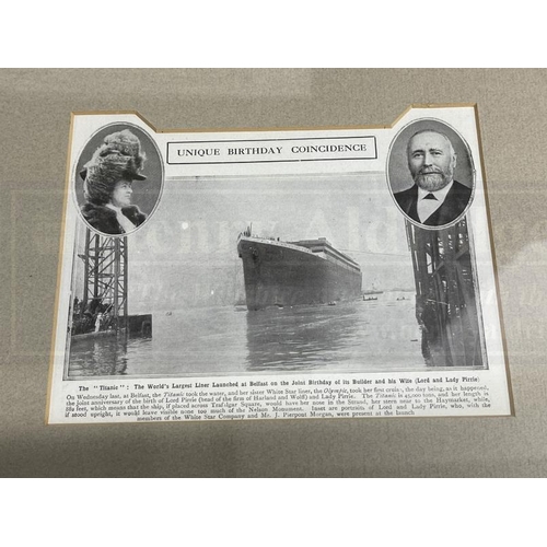 42 - R.M.S. TITANIC: Period newspaper cutouts to include, 'A Unique Birthday Coincidence' by a bystander ... 