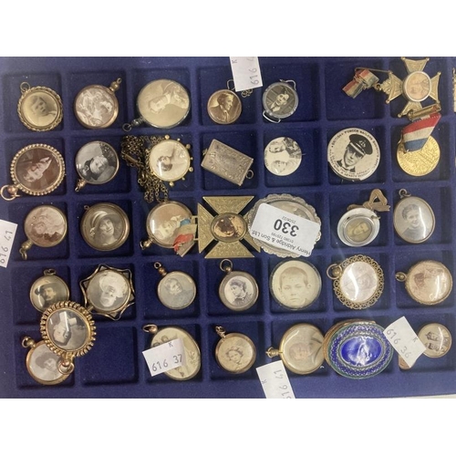 330 - Edwardian pendant lockets containing family photographs, notable people, military figures etc. Plus ... 