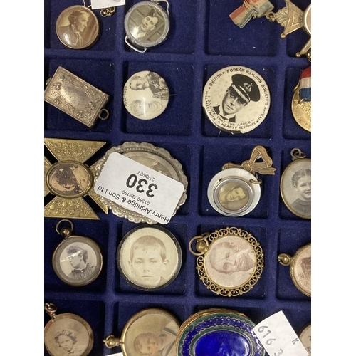 330 - Edwardian pendant lockets containing family photographs, notable people, military figures etc. Plus ... 