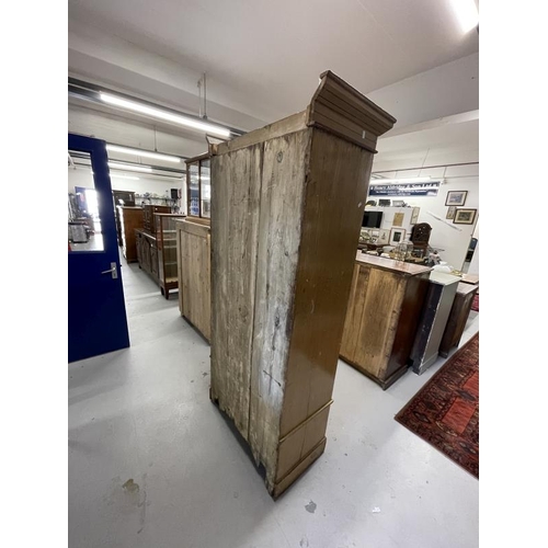 36 - Early 20th cent. Art Nouveau pine wardrobe with single drawer below and stencilled decoration with t... 