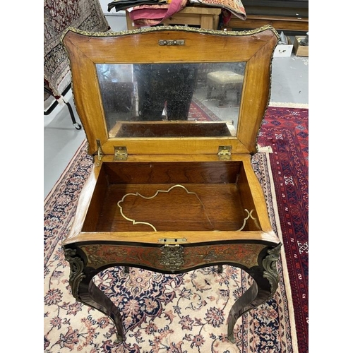 45 - 19th cent. French Boulle work table with ebonised edges embellished with Boulle inlaid red detailing... 