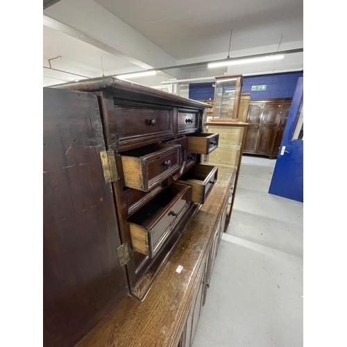 61 - 18th cent. Continental table cabinet with later adaptations, the two doors with arched panels ebony ... 