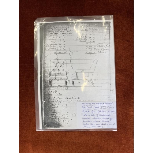 123 - Gillows: Late Victorian walnut framed button back library stuff over arms armchair, rear leg stamped... 