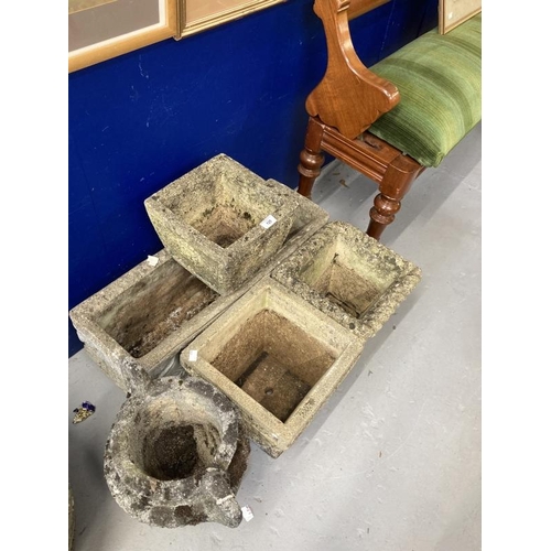 125 - Garden Stoneware: Mixed lot of five concrete pots and troughs. (5)