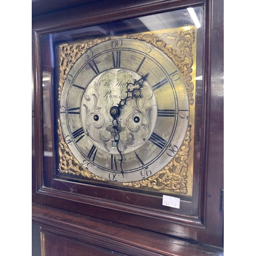 133 - Clocks: Mid 18th cent. Longcase Thomas Hall Romsey Hampshire, brass silvered dial 10ins face, Roman ... 