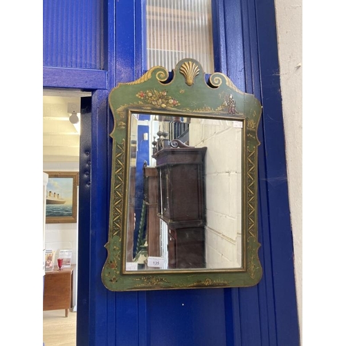 135 - Early 20th cent. Wall mirror decorated in green gilt and ground chinoiserie style. 15ins. x 23ins.