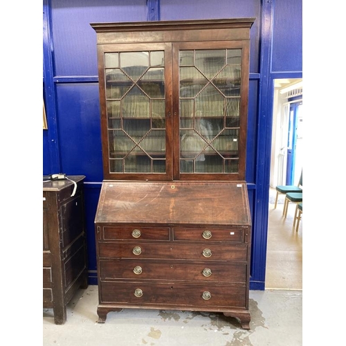 136 - Late 18th cent. Mahogany bureau bookcase, the moulded cornice above two astragal glazed doors, three... 