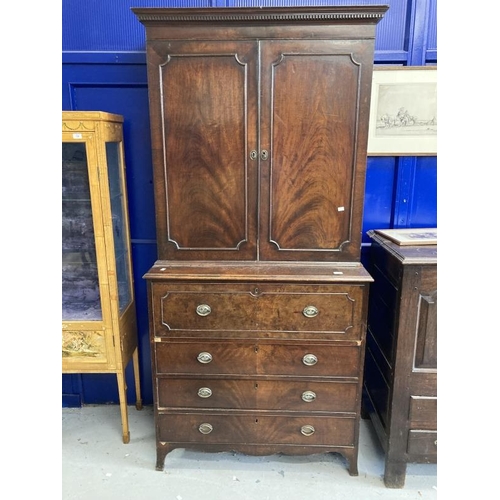 138 - 19th cent. Mahogany secretaire with applied beading decoration and brass furniture on bracket suppor... 