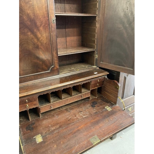138 - 19th cent. Mahogany secretaire with applied beading decoration and brass furniture on bracket suppor... 