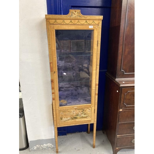 139 - Early 20th cent. Satinwood painted display cabinet glass door and shelves on square tapering legs an... 