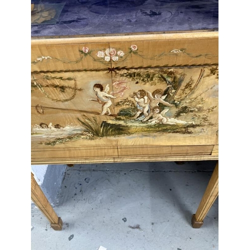 139 - Early 20th cent. Satinwood painted display cabinet glass door and shelves on square tapering legs an... 