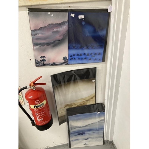 141 - English School: 20th cent. Oil on canvas estuary scene, unsigned. 30ins. x 24ins. Plus four Linda An... 