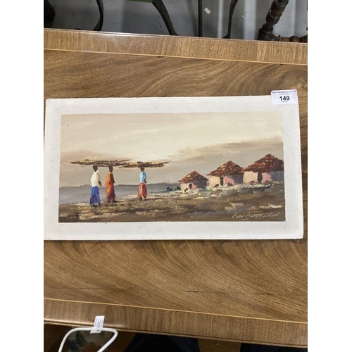 149 - Pieter Van Bloomstein 20th cent. African School 'Keeping The Home Fires Burning' oil on board. 15ins... 
