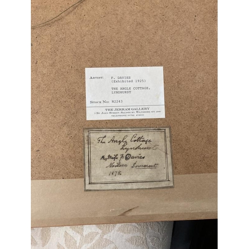 152 - Miss F. Davies. English School: 1878 watercolour The Angle Cottage, Lyndhurst, monogrammed F.D botto... 