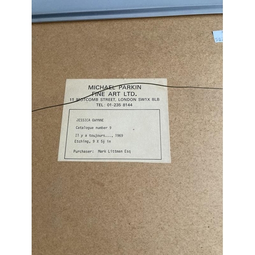 154 - Jessica Gwynne: Etching and aquatint, 'Woman and Judges', 1983, signed and numbered 5 of 50. Titled ... 