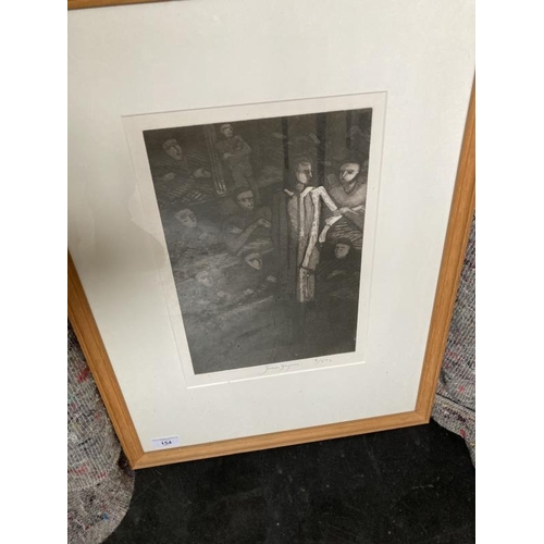 154 - Jessica Gwynne: Etching and aquatint, 'Woman and Judges', 1983, signed and numbered 5 of 50. Titled ... 