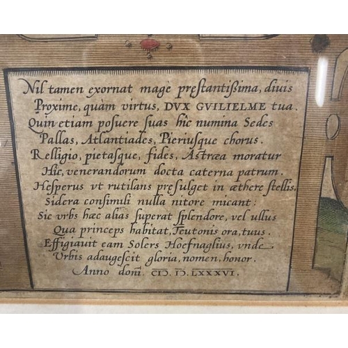 159 - 18th cent. Coloured print topographical view of Munich, framed and glazed. 19ins. x 11½ins.