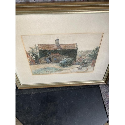 160 - Alexander Keller Brown: Watercolour, Scottish cottage and figures, framed and glazed. Tom Campbell: ... 