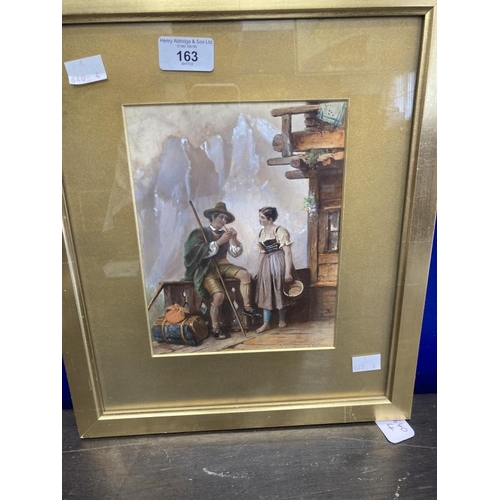 163 - Continental School: Late 19th cent. Watercolour, figures in folk costume Alpine scene, indistinguish... 