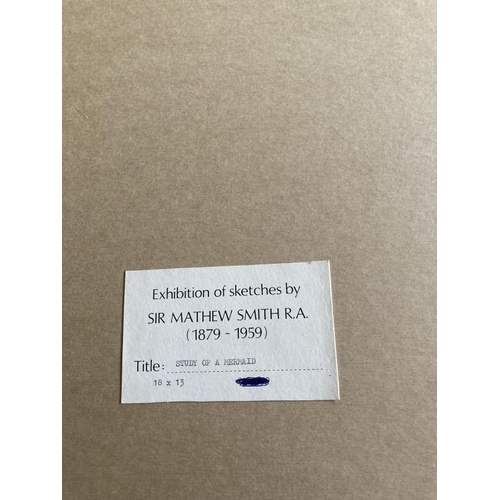 165 - Sir Matthew Smith CBE (1879-1959): Study of a seated mermaid, pencil and charcoal, framed and glazed... 