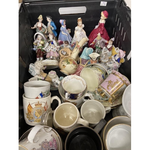 17 - 19th cent. & Later Ceramics: Includes Royal Worcester blush ware jug A/F, Continental figurines, Roy... 