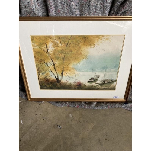 170 - Zhang Defu (Chinese b.1932): Two watercolours, summer river scene with a barge and tender and an aut... 