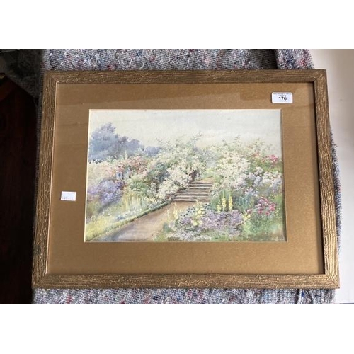 176 - Kenneth Brookes: Watercolour, trees, buildings and a woman, signed lower left, framed and glazed. 14... 