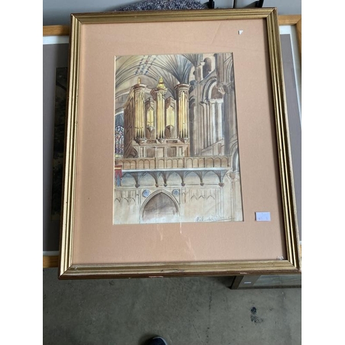 176 - Kenneth Brookes: Watercolour, trees, buildings and a woman, signed lower left, framed and glazed. 14... 