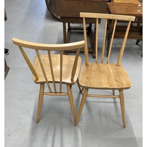 20A - Mid 20th cent. Ercol ash oval drop leaf table and four model 391 stick back chairs with sticks exten... 