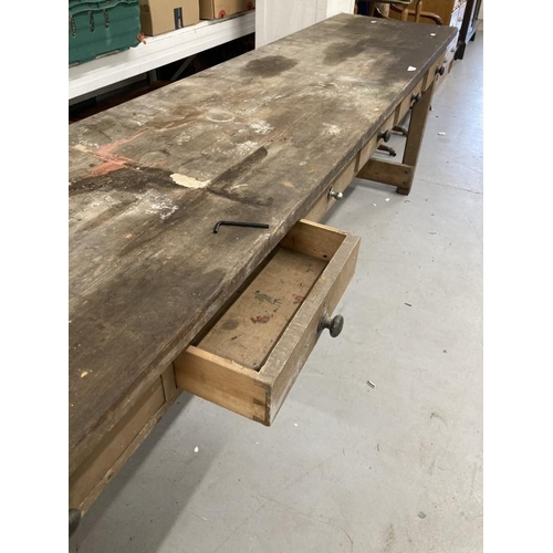 20 - 19th cent. Pine five drawer work bench. 98ins. x 21ins. x 30ins.