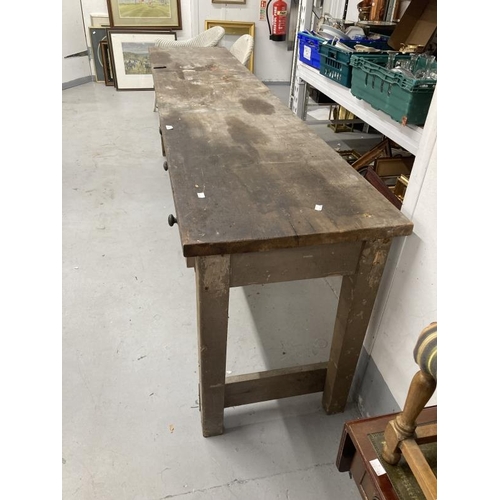 20 - 19th cent. Pine five drawer work bench. 98ins. x 21ins. x 30ins.