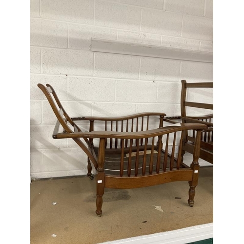 24 - 20th cent. Pair of mahogany tea planters style chairs, adjustable backs, scrolled arms, turned uprig... 