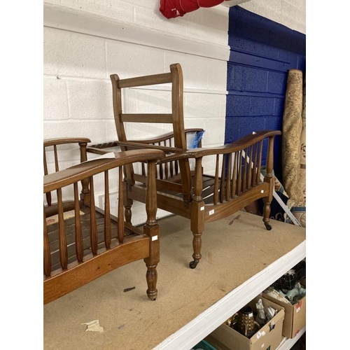 24 - 20th cent. Pair of mahogany tea planters style chairs, adjustable backs, scrolled arms, turned uprig... 