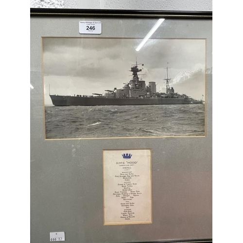 246 - Militaria/Royal Navy: H.M.S. Hood rare original H.M.S. Hood Christmas 1937 menu plus a Wright and Lo... 