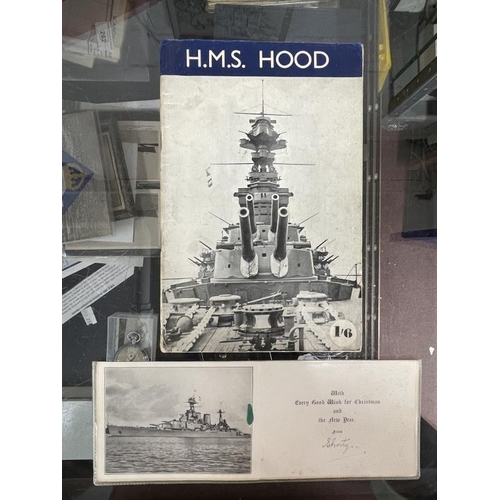 247 - Militaria/Royal Navy: H.M.S. Hood rare War Comforts Fund Charity booklet plus a Hood Christmas card.... 