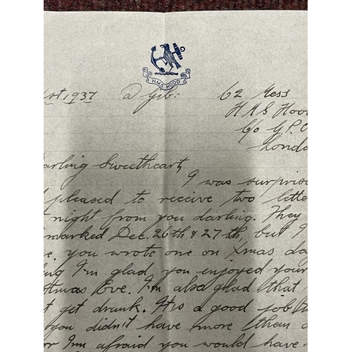 253 - Militaria: Rare H.M.S. Hood onboard letter written over five sides dated Jan 1st 1937, signed Harold... 